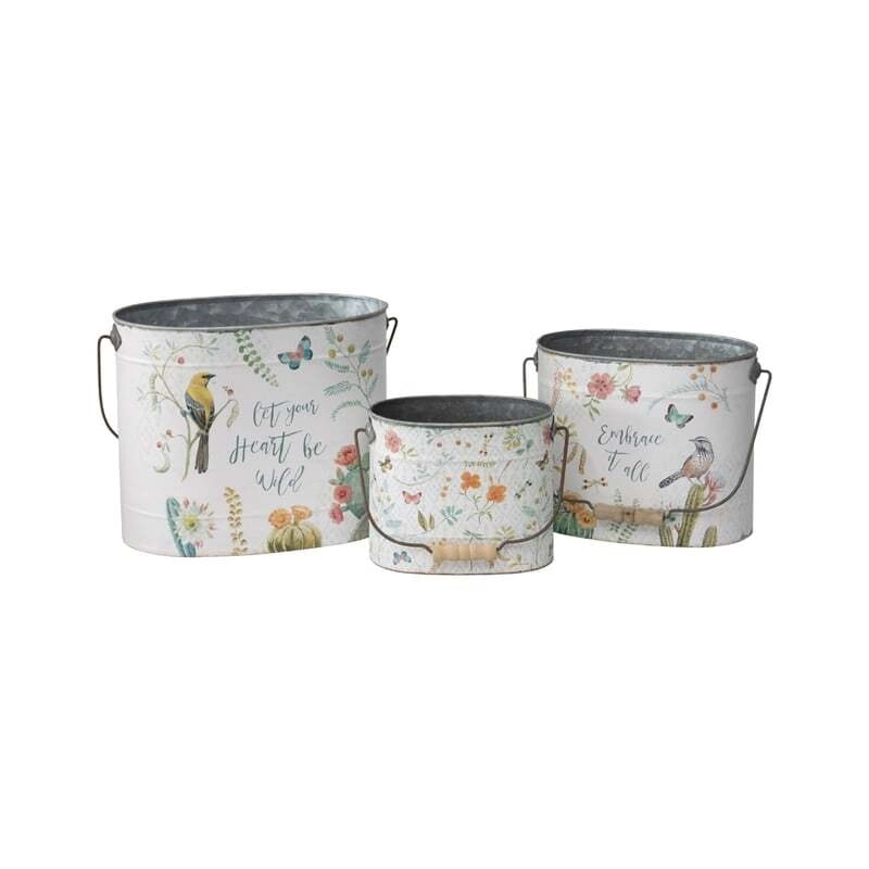 Willow & Silk Oval 41/33/25cm Birds/Butterflies Set of 3 Bucket Planters