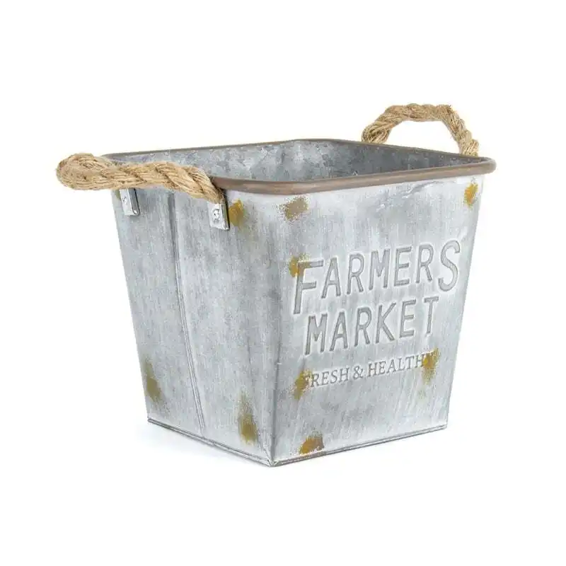 Willow & Silk Metal 23.5cm 'Farmers Market' Bucket Pot/Planter
