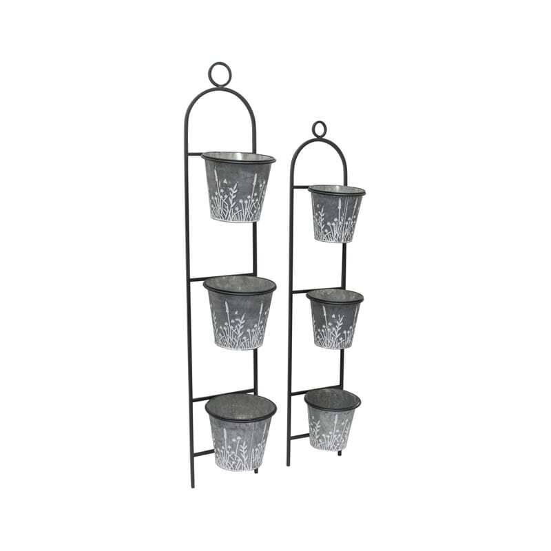 Willow & Silk Set of 2 Metal 127cm/111cm 3-Pot Wildflower Wall Planters