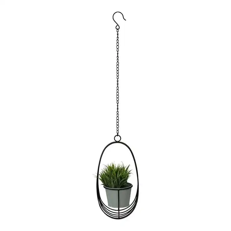 Willow & Silk Zinc/Metal 80cm Hanging Black/Sage Orb & Pot Chain Planter