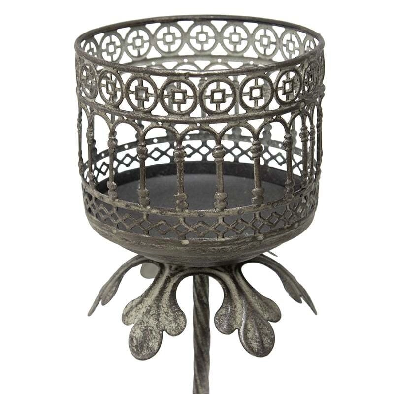 Willow & Silk Vintage Metal 51cm Grey Baroque Pillar Candle Holder