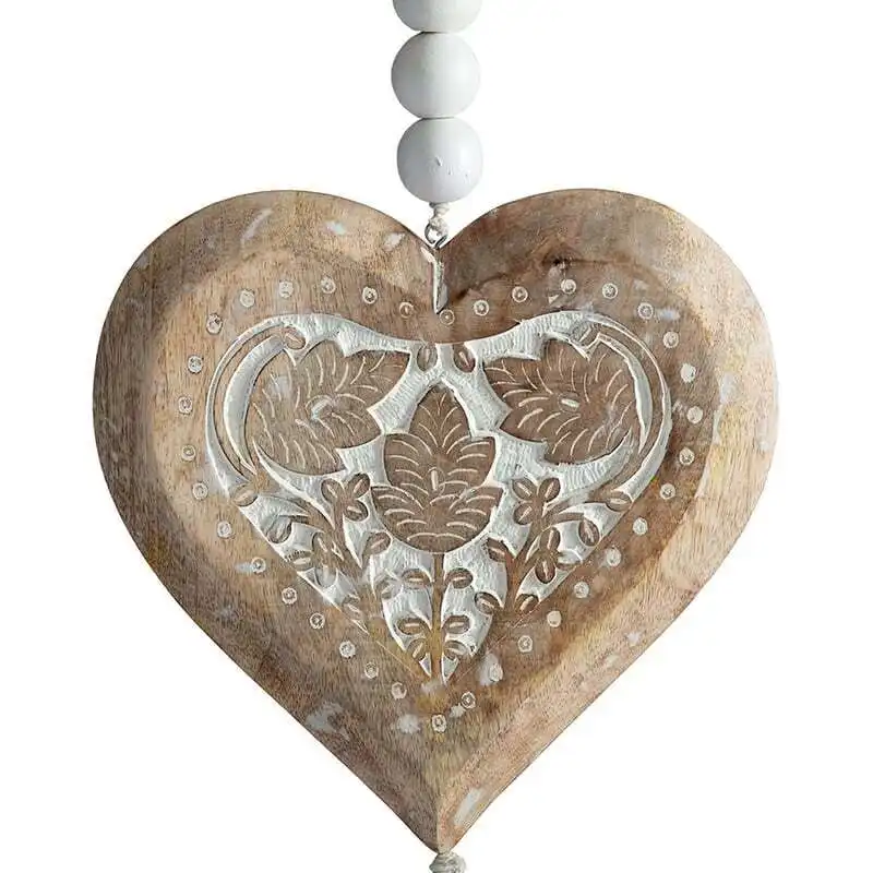 Willow & Silk Handmade 73cm Hanging Wooden Heart w/ Beads/Tassle