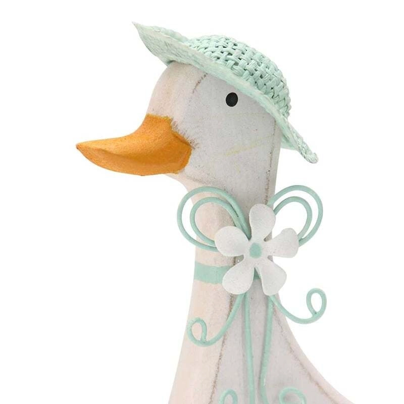 Willow & Silk Wooden 25.5cm Set of 2 Glamorous White Ducks w/Caps Figurine