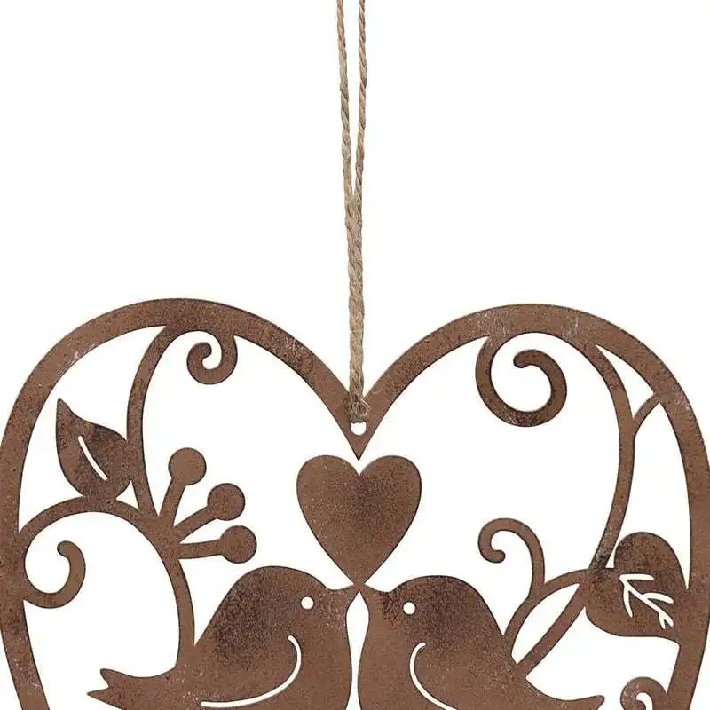 Willow & Silk Hanging Lovebirds in Heart 18.5cm Rust Metal Wall Art