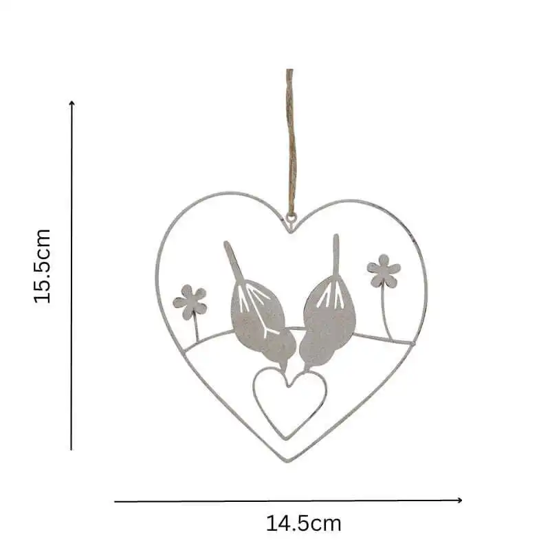 Willow & Silk Hanging 15.5cm Lovebirds Heart/Flowers Metal Wall Art