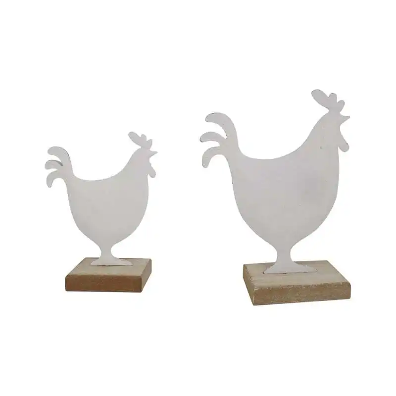 Willow & Silk Set of 2 White 19cm/14.5cm Dad & Son Roosters Ornament