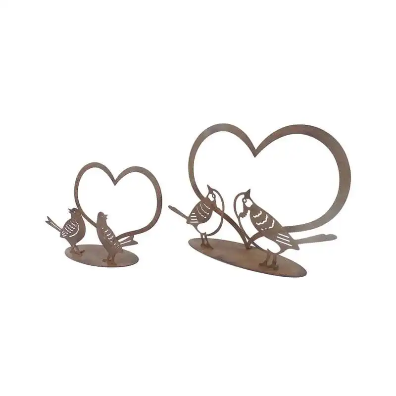 Willow & Silk Set of 2 20cm/15cm Lovebirds In Heart Table Decor Rust