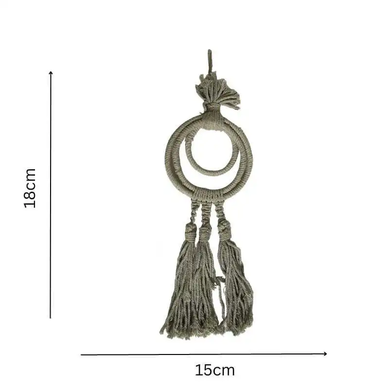 Willow & Silk 43cm Hanging 3 Ring Cotton Taupe Tassel Room Decor