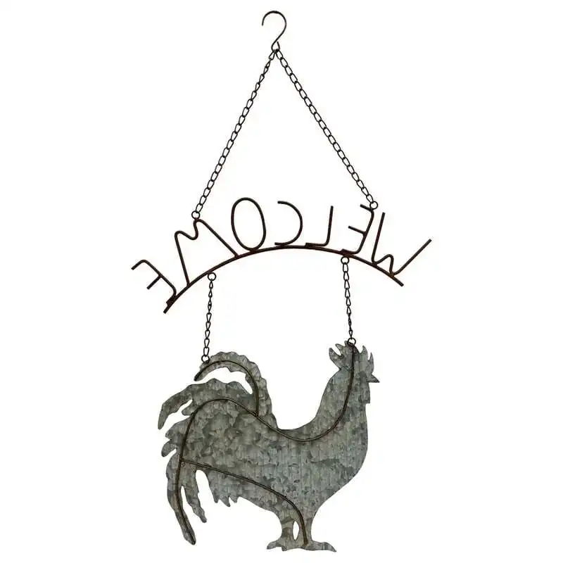 Willow & Silk Hanging 79cm Rustic Rooster Welcome Sign Wall Art
