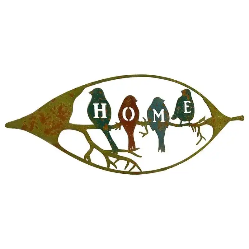 Willow & Silk Metal 60cm Birds Nature 'Home' Plaque Sign Wall Art
