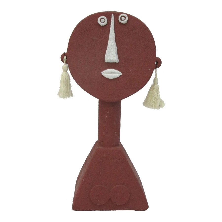 Willow & Silk Handmade Tribal 30cm Terracotta Lady Face Ornament