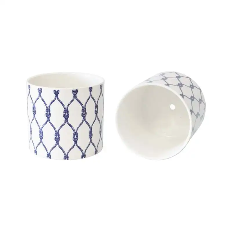 Willow & Silk Porcelain 13cm Set of 2 White & Blue Knot Garden Pot/Planters