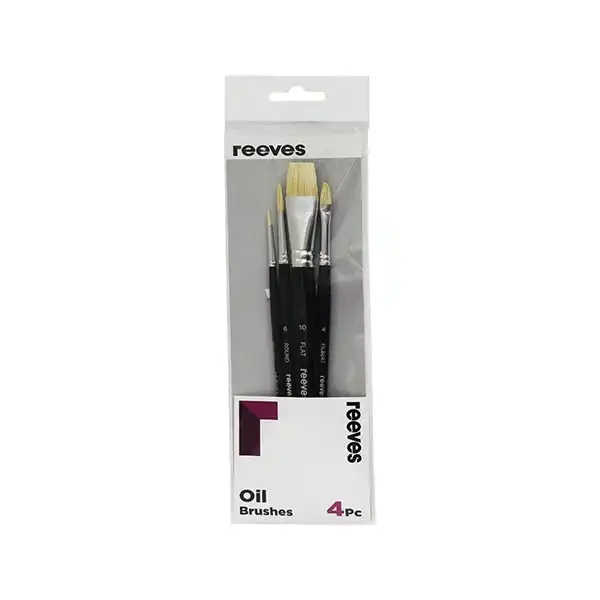 Reeves Artist Brush Set, Hog Bristle Short Handle- 4pk