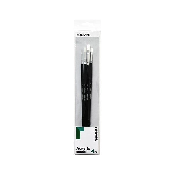 Reeves Artist Brush Set, White Synthetic Long Handle- 4pk