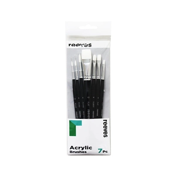 Reeves Artist Brush Set, White Synthetic Short Handle- 7pk