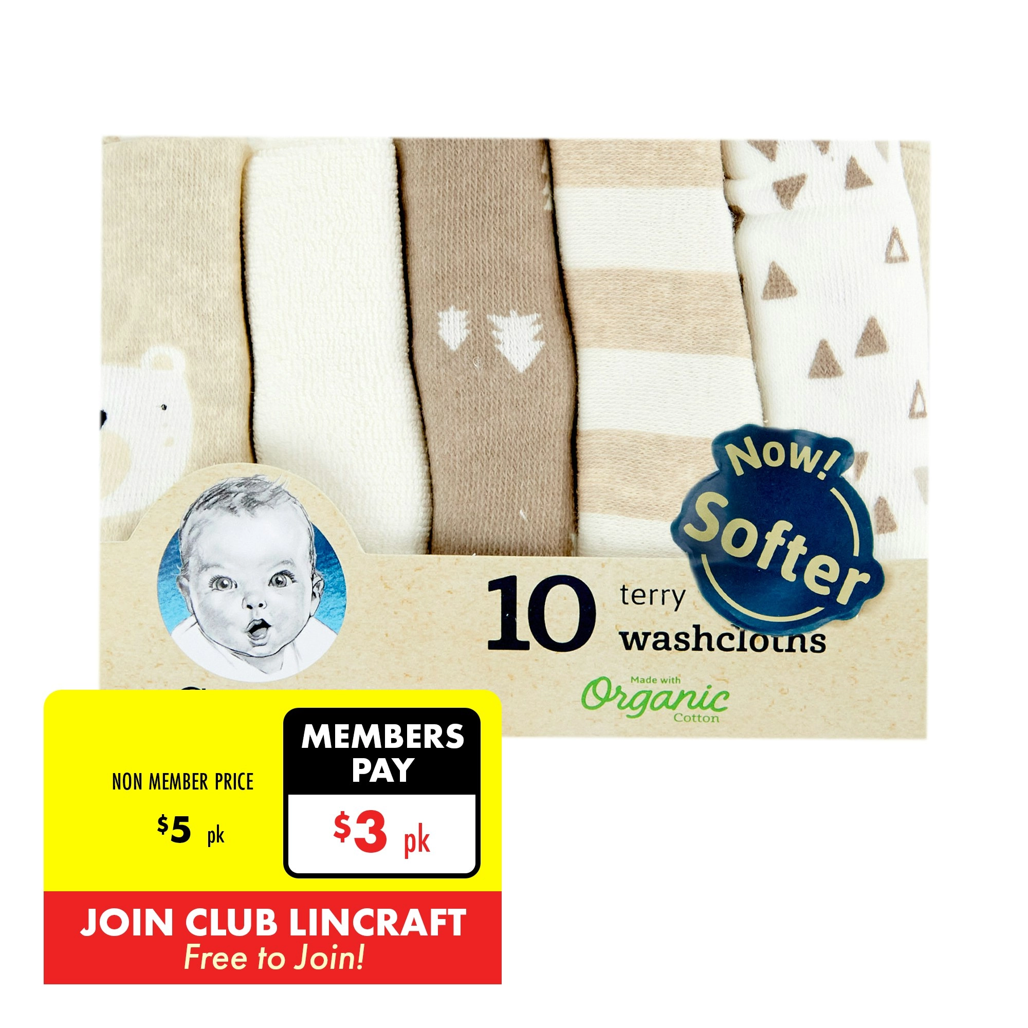 Gerber 10 Terry Washcloths, 22.9cm x 22.9cm