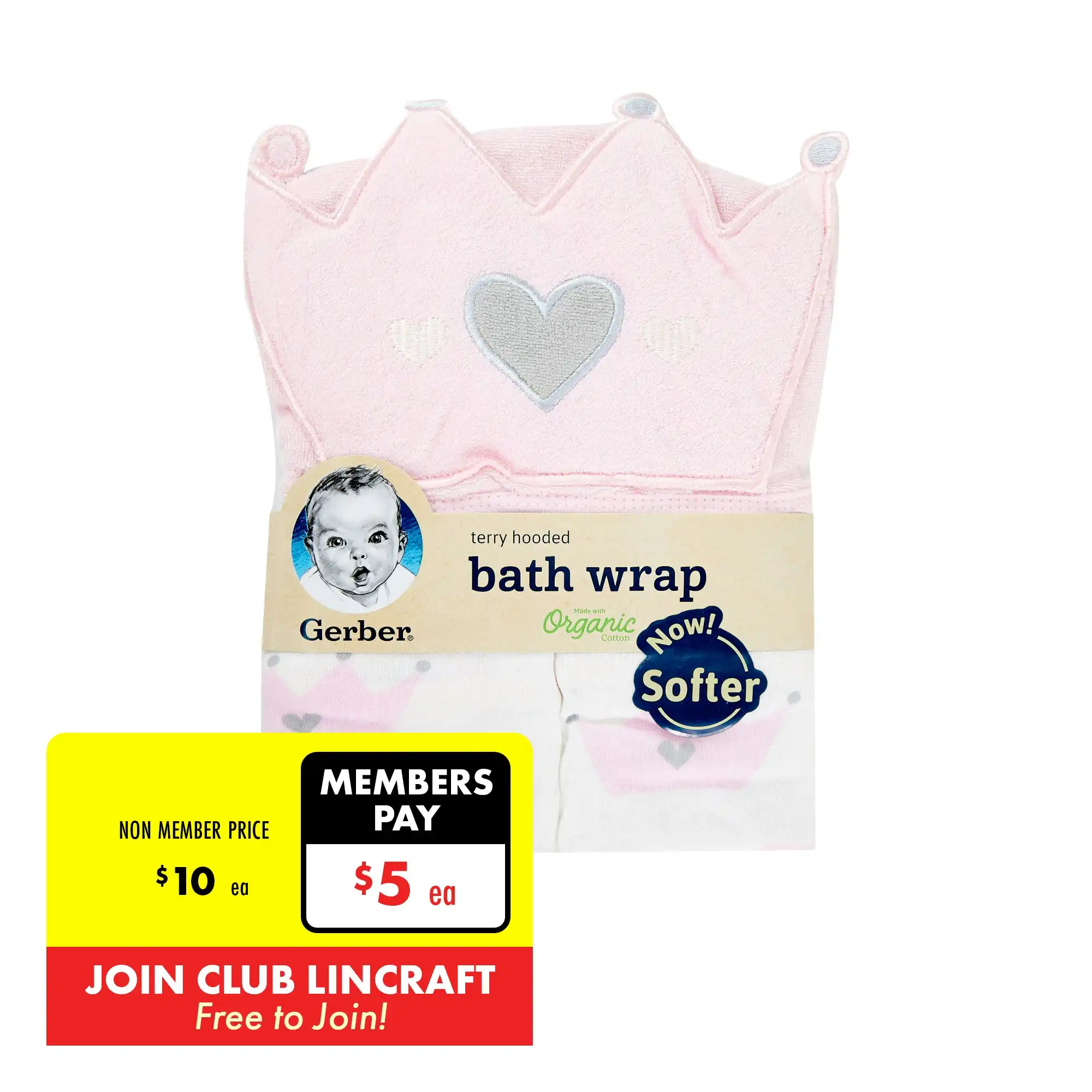 Gerber Terry Hooded Bath Wrap, Pink