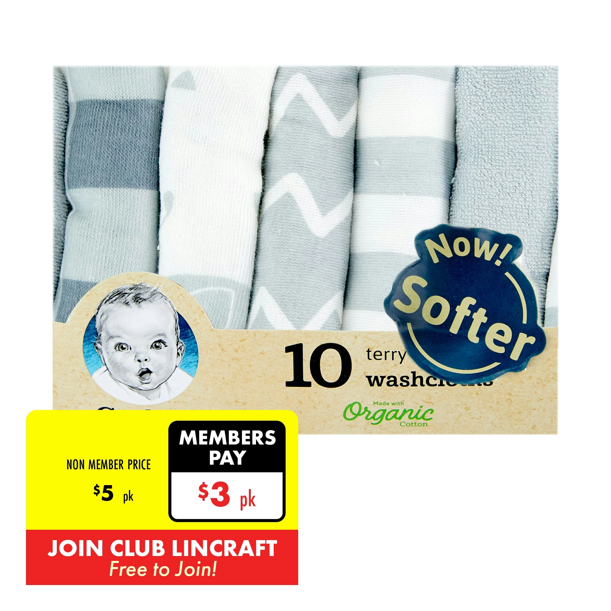 Gerber 10 Terry Washcloths, Grey