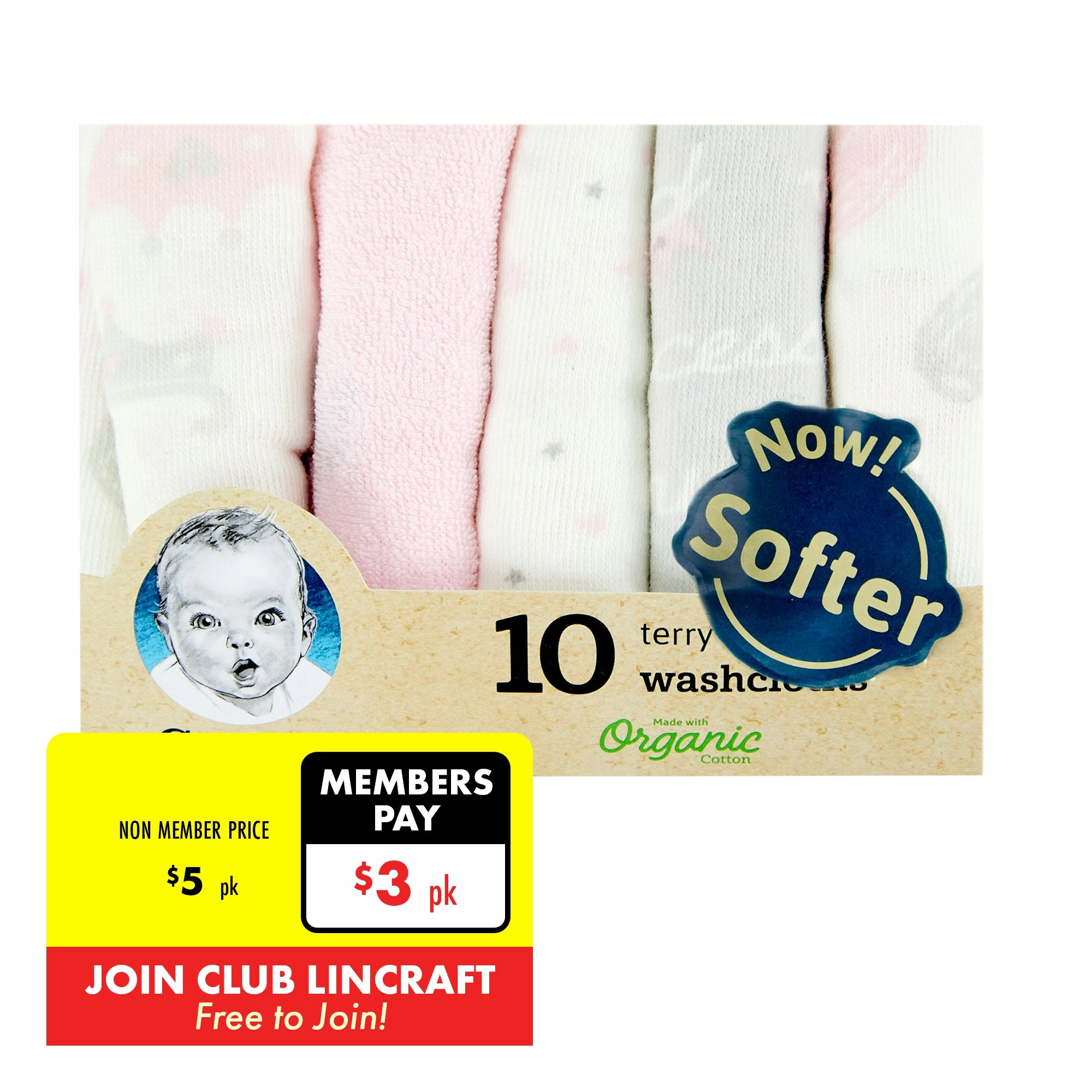 Gerber 10 Terry Washcloths, Pink