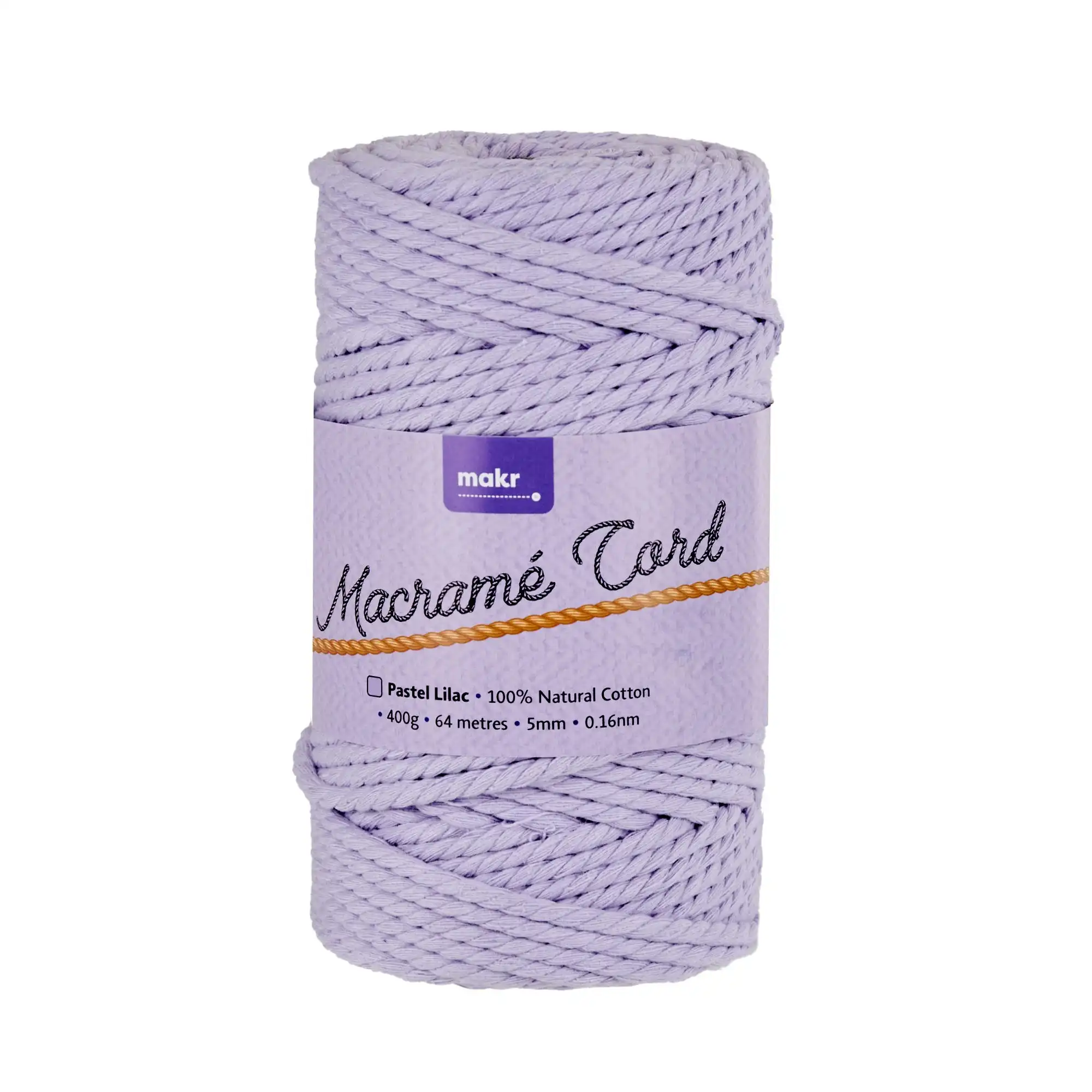 Makr Macrame Cord Roll, Pastel Lilac- 64m