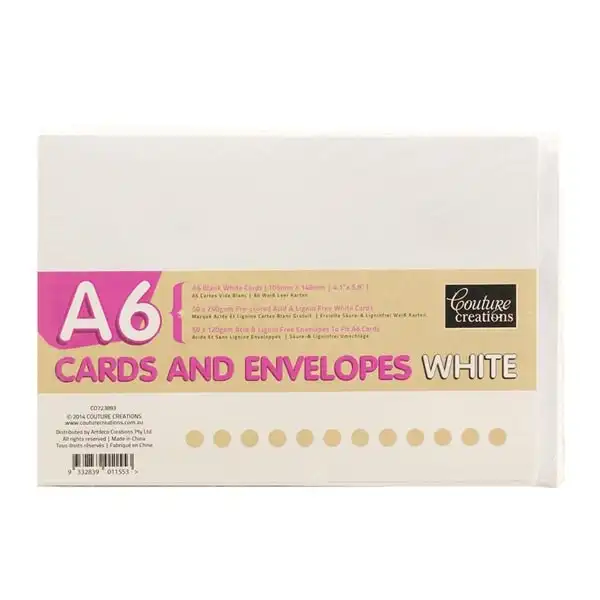 Couture Creations Card Plus Envelope Set, White- A6