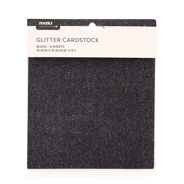 Makr 6x6 inch Glitter Cardstock, Black- 6pk