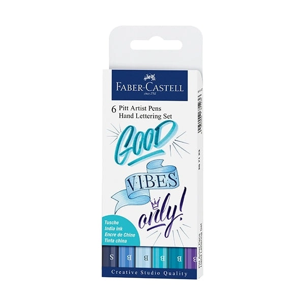 Faber-Castell Pitt Artist Hand Lettering Pens, Blues- 6pk