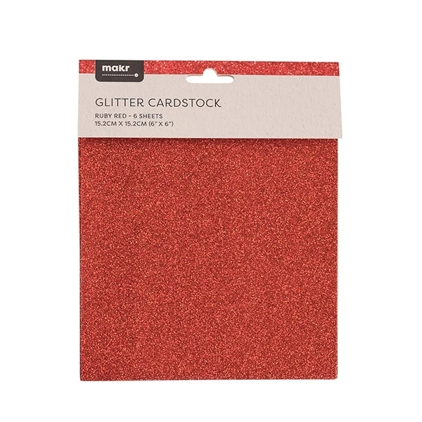 Makr 6x6 inch Glitter Cardstock, XMAS Red- 6pk