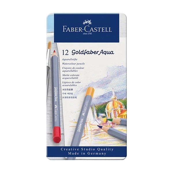 Faber-Castell Goldfaber Aqua Watercolour Pencils, Assorted- Tin of 12