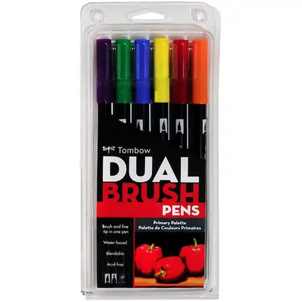 Tombow Dual Brush Pen Set, Primary- 6pk