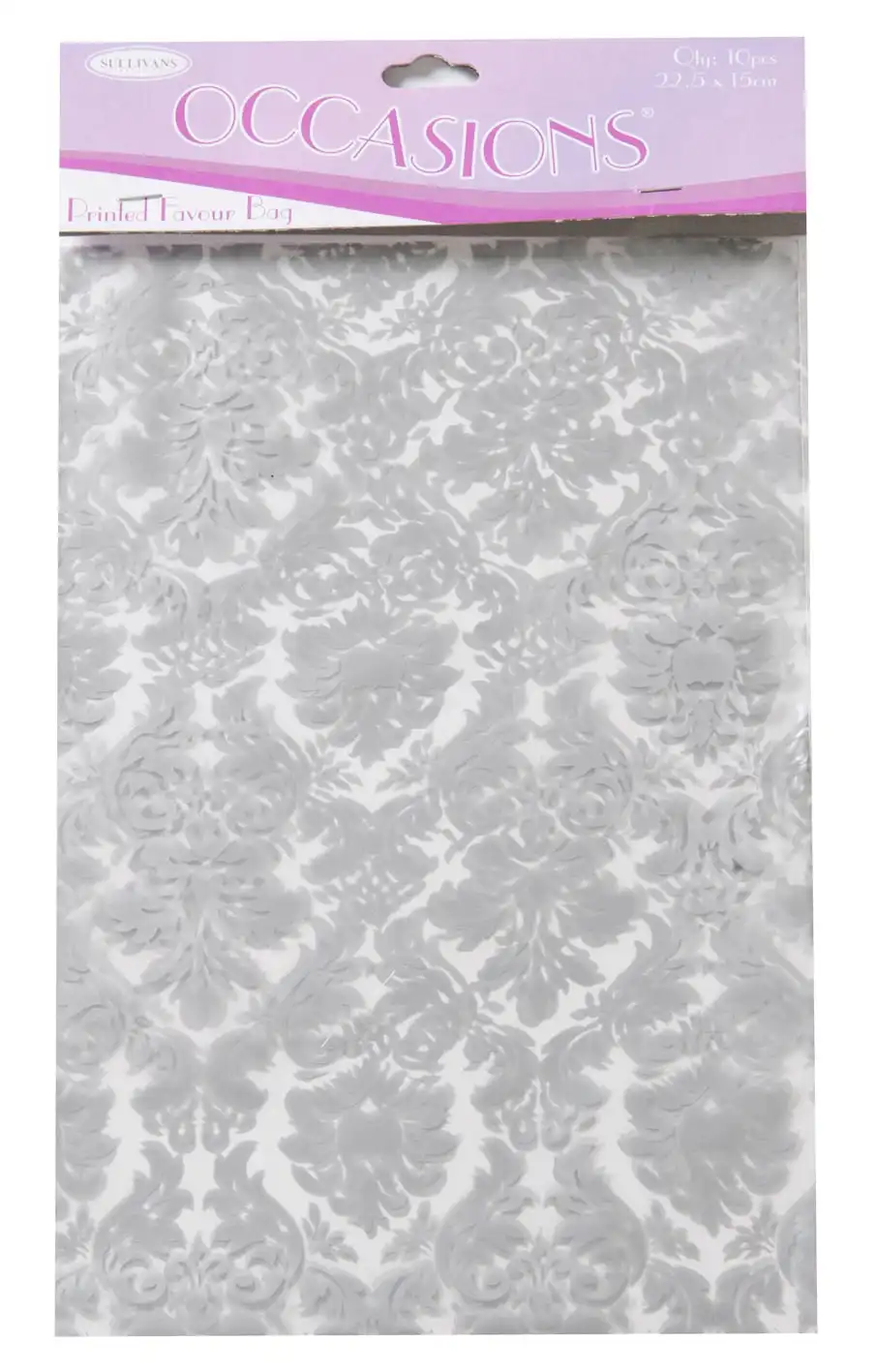 Sullivans Printed Favour Bag, Silver Damask- 10pc