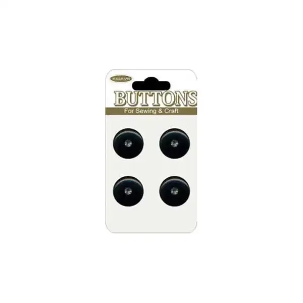 Sullivans Plastic Button, Black / Bling- 15 mm