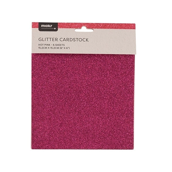 Makr 6x6 inch Glitter Cardstock, Hot Pink- 6pk