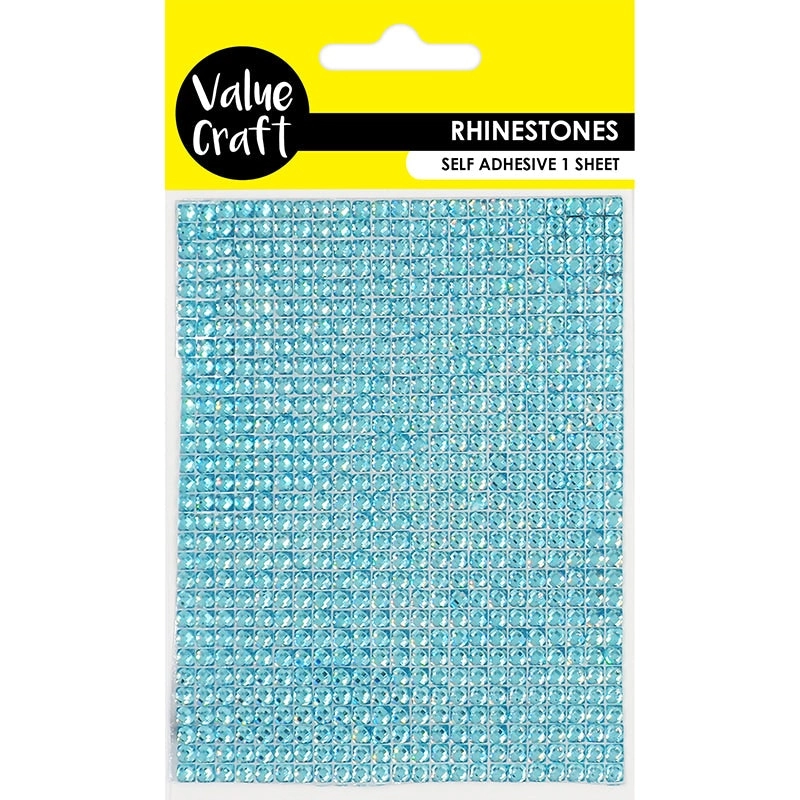 Value Craft Self-Adhesive Rhinestone Bling Crystal Sheet, Sky Blue