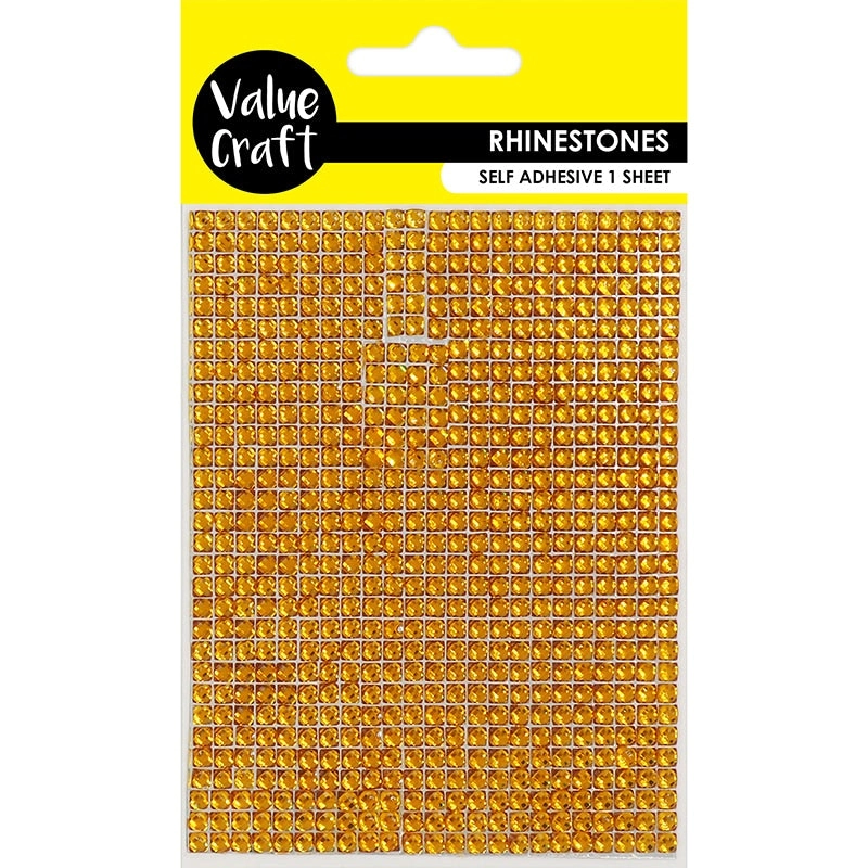 Value Craft Self-Adhesive Rhinestone Bling Crystal Sheet, Gold