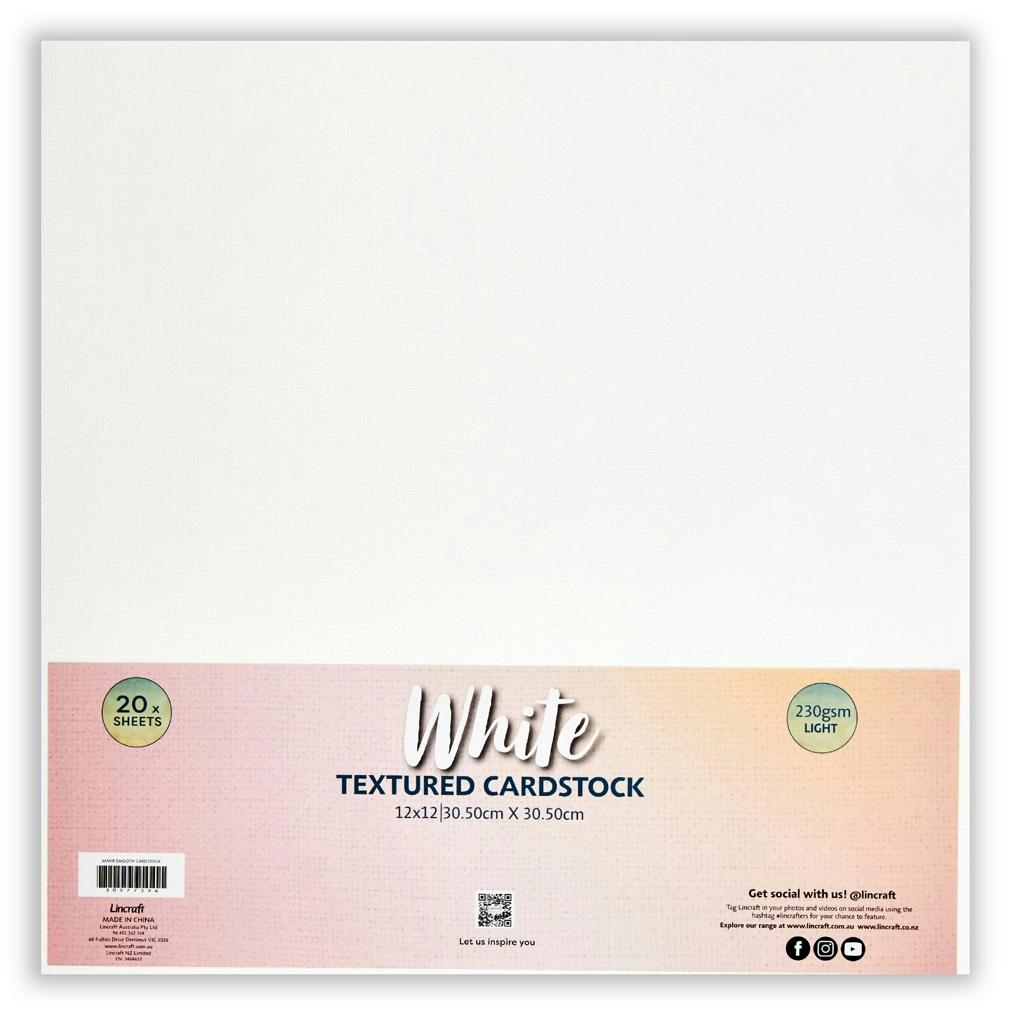 Makr Textured Lightweight Cardstock, White- 12x12in