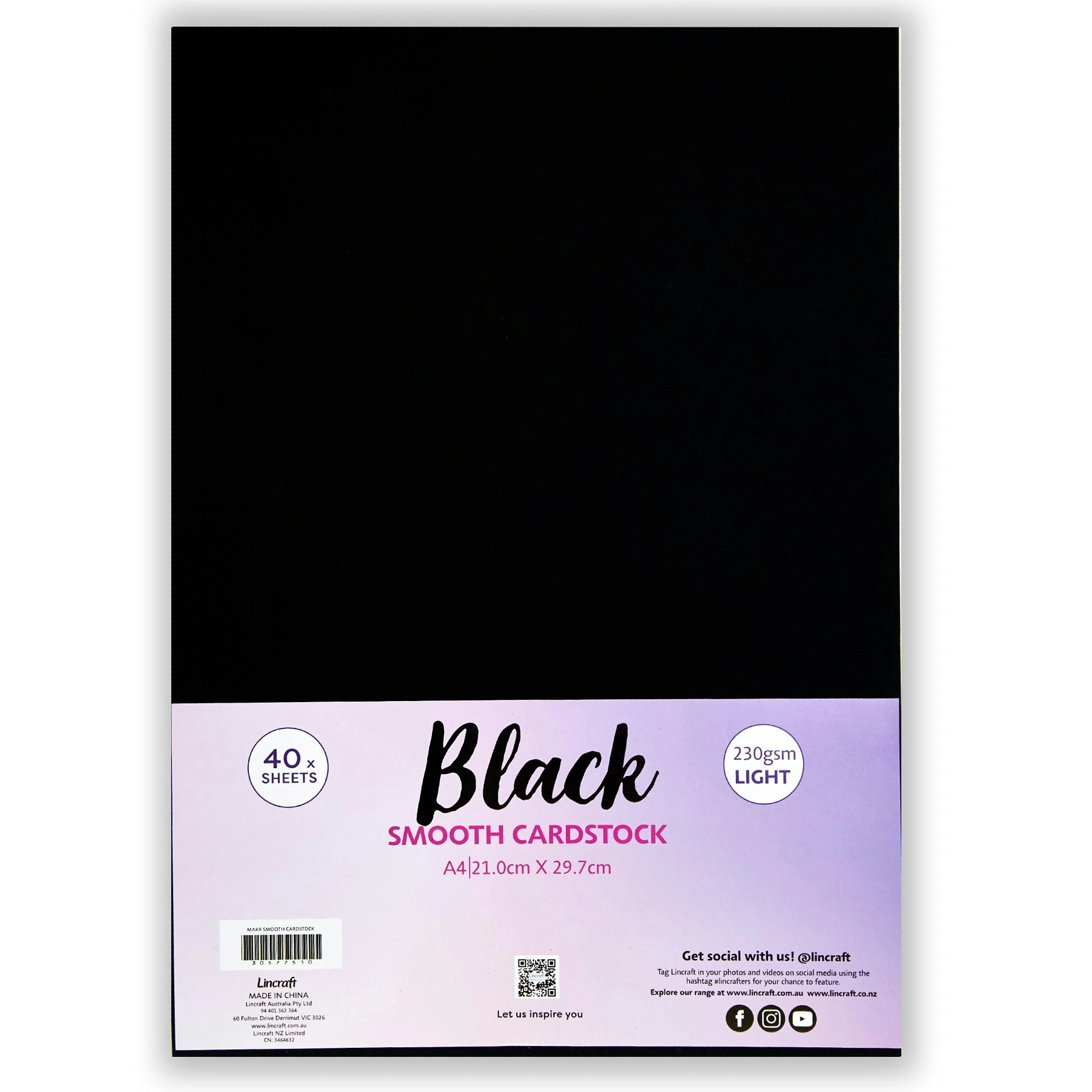 Makr Smooth Lightweight Cardstock, Black- A4