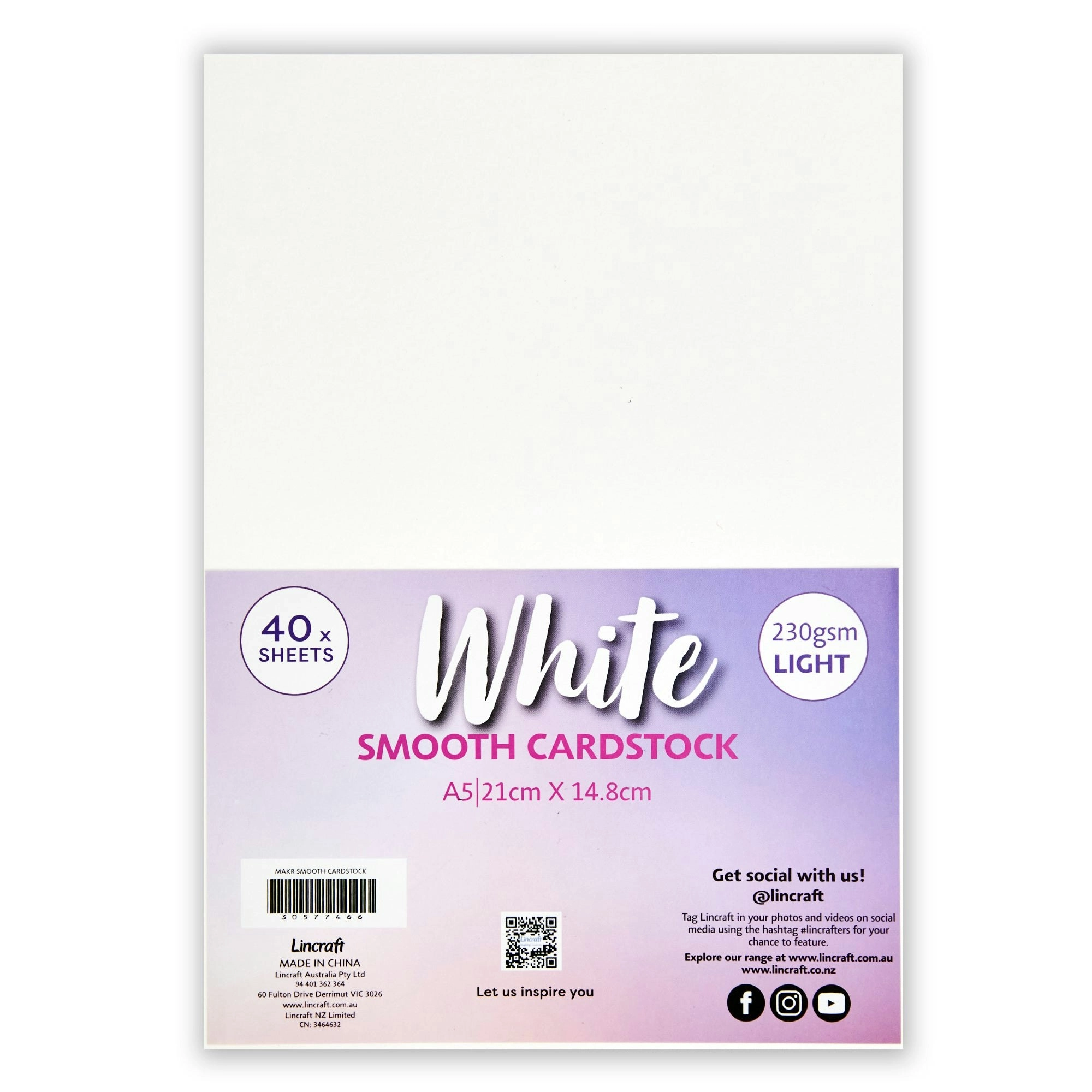 Makr Smooth Lightweight Cardstock, White- A5