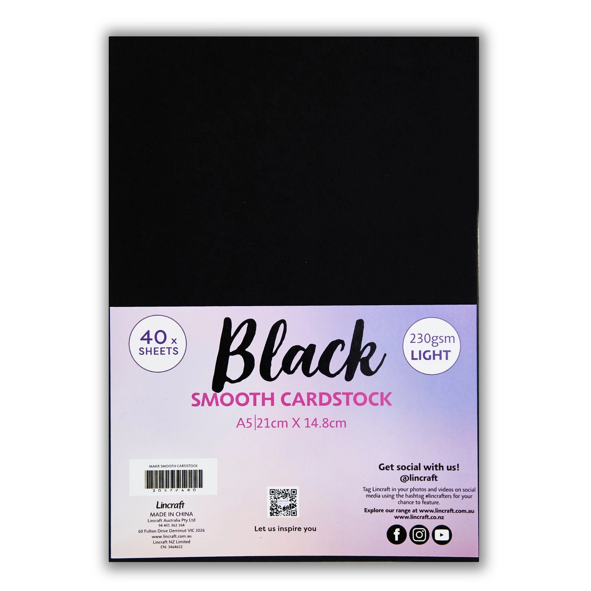 Makr Smooth Lightweight Cardstock, Black- A5