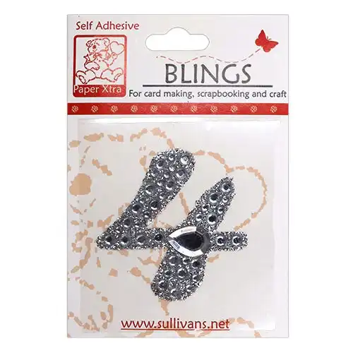 Stick On Bling Number, Cursive 4- 55mm