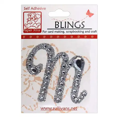 Stick On Bling Letter, Cursive M- 55mm