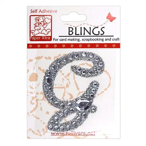 Stick On Bling Letter, Cursive G- 55mm