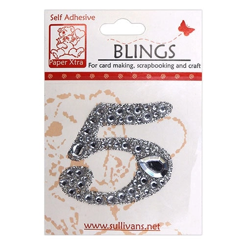 Stick On Bling Number, Cursive 5- 55mm