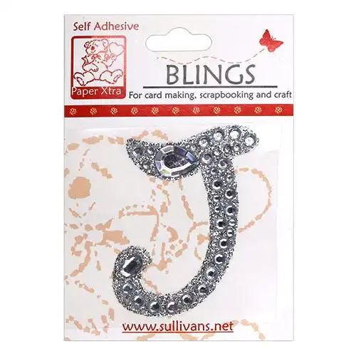 Stick On Bling Letter, Cursive J- 55mm