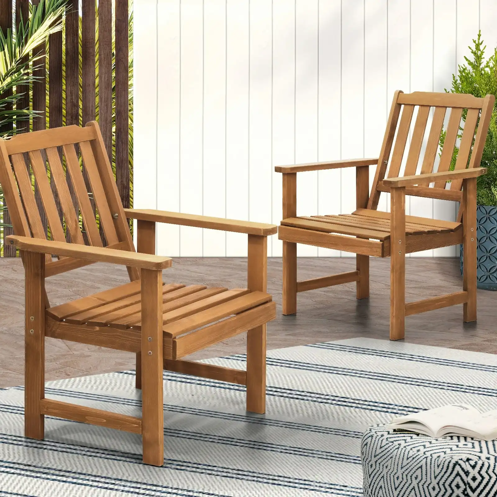 Livsip Outdoor Armchair Wooden Patio Furniture Set of 2 Chairs Set Garden Seat