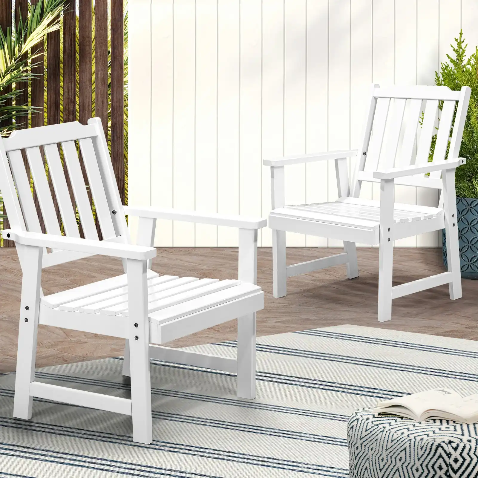 Livsip Outdoor Armchair Wooden Patio Furniture 2PCS Chairs Set Garden Seat White