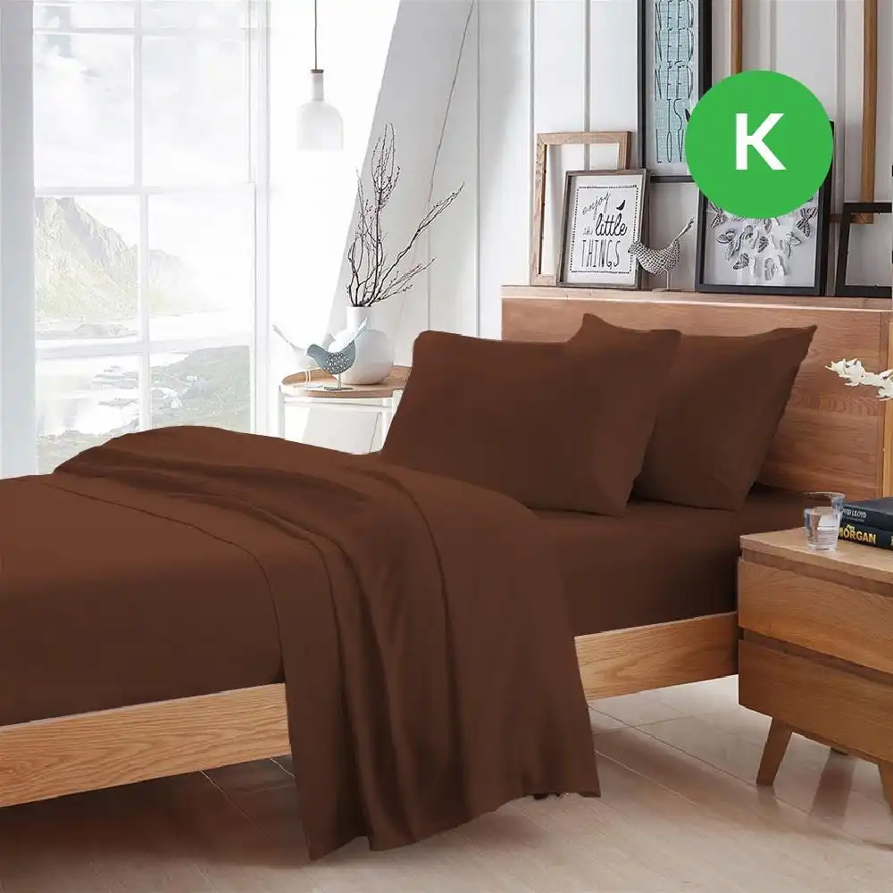 King Size Chocolate Color Poly Cotton Fitted Sheet Flat Sheet Pillowcase Sheet Set