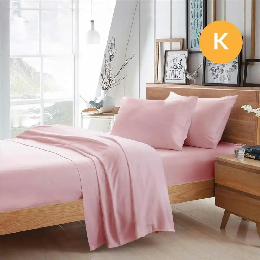 King Size Light Pink Color Poly Cotton Fitted Sheet Flat Sheet Pillowcase Sheet Set
