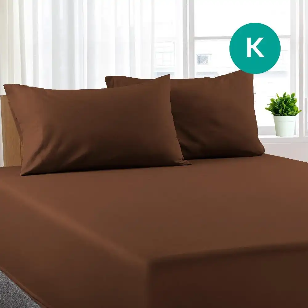 King Size Chocolate Color Poly Cotton Fitted Sheet + Pillowcase