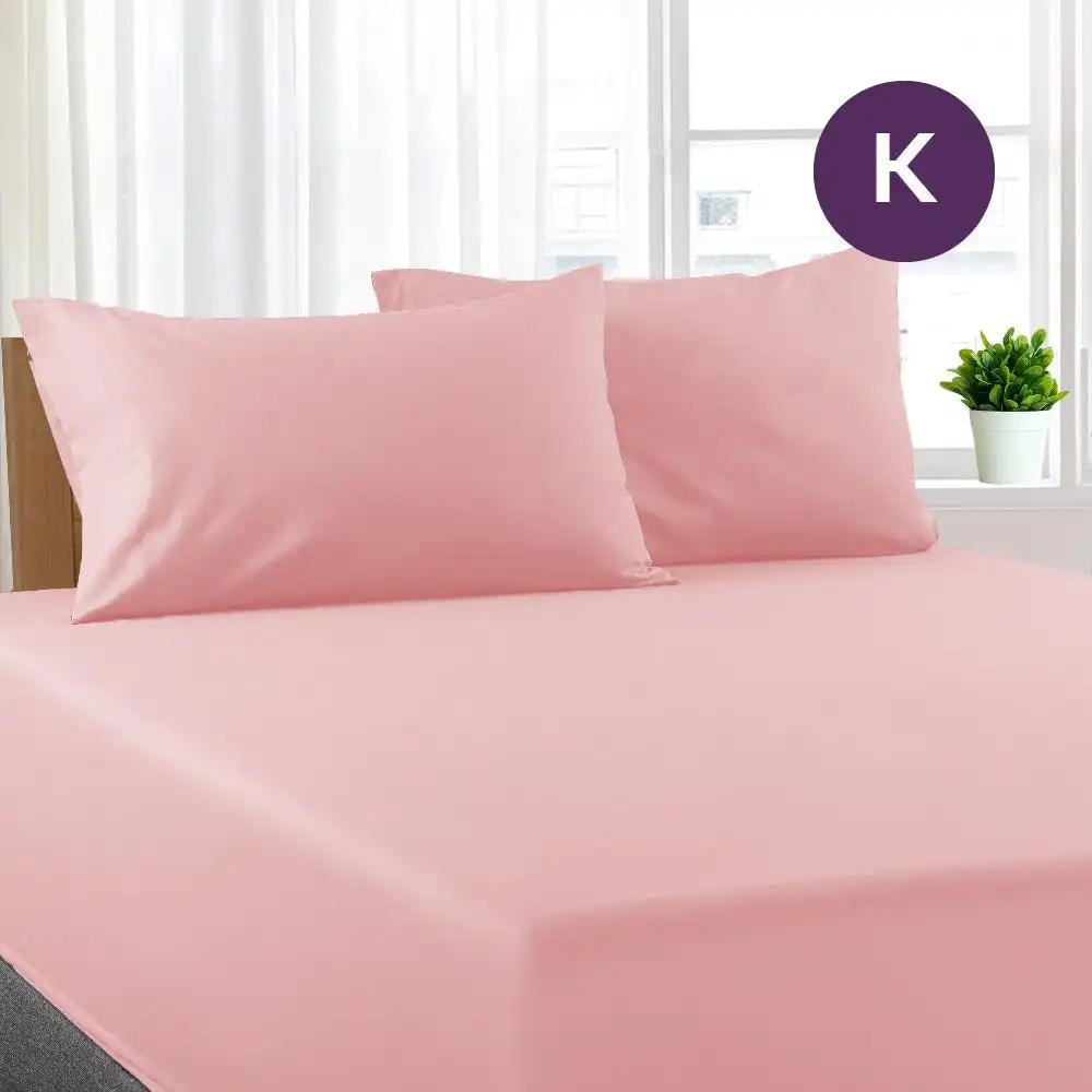 King Size Light Pink Color Poly Cotton Fitted Sheet + Pillowcase